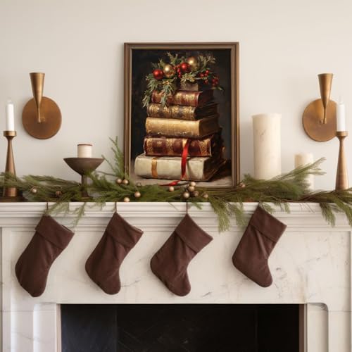 uniro Vintage Rustic Christmas Print Retro Xmas Book Art Oil Painting Dark Academia Decor Winter Farmhouse Holiday Wall Decor for Bedroom, Living Room, Gallery, winter Room Decor, Holiday Decoration Gifts( 8" x 10"-UNFRAMED)