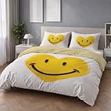 Funda de Edredón 150 x 200 cm - Suave y Lujoso Ropa de Cama - Minimalista Carita Feliz Corazón Estampado Fino y Detallado Funda nórdica Cama 90 con Funda de Almohada Cremallera 50x75cm Amarillo