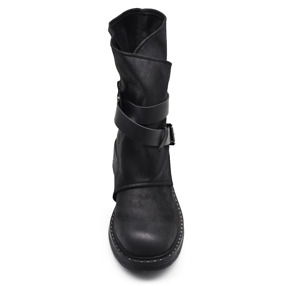 Stivali alla Caviglia Stivaletti da Donna con Cinturini e Fibbia Casual Punk retrò Comodi HL227-69