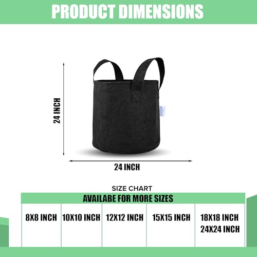 Image of Oriley Grow Bag Heavy Duty Geo Fabric Plant Pot with Sturdy Handles Lightweight Bags Ideal for Gardening Balcony Terrace (Black, Round, 400 GSM 24 x 24 inch Pack of 3)