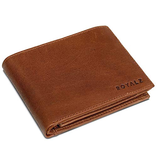 Porte-Monnaie ROYALZ en Cuir pour Homme Etui avec Protection RFID - Porte-Feuille étui Compact Format Horizontal dans Un Design Vintage, Couleur:Texas Marron