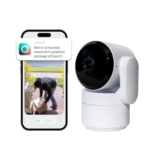 Luna Indoor Camera 360-Degree Pan/Tilt, Pet/Person/Vehicle AI Motion Detection, Plug-in, Night Vision, Two Way Audio, Cloud Storage, Wi-Fi Camera for Room Office Smart Home Security (White)