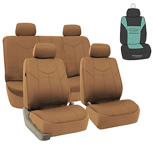 FH Group PU Leather Rome Automotive Seat Covers Full Set, Airbag Compatible and Split Ready with Gift -Universal Fit for Cars Trucks and SUVs (Tan) PU009114