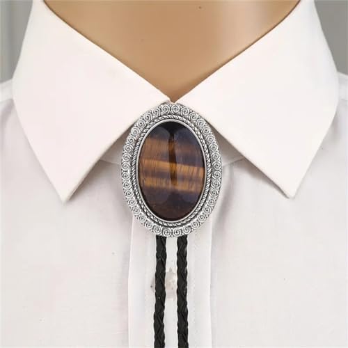 Image of Jeilwiy Bolo Tie for Men Real Stone Westwern Cowboy Ties Silver Bolos Women Leather Necktie Gift for Birthday Christmas