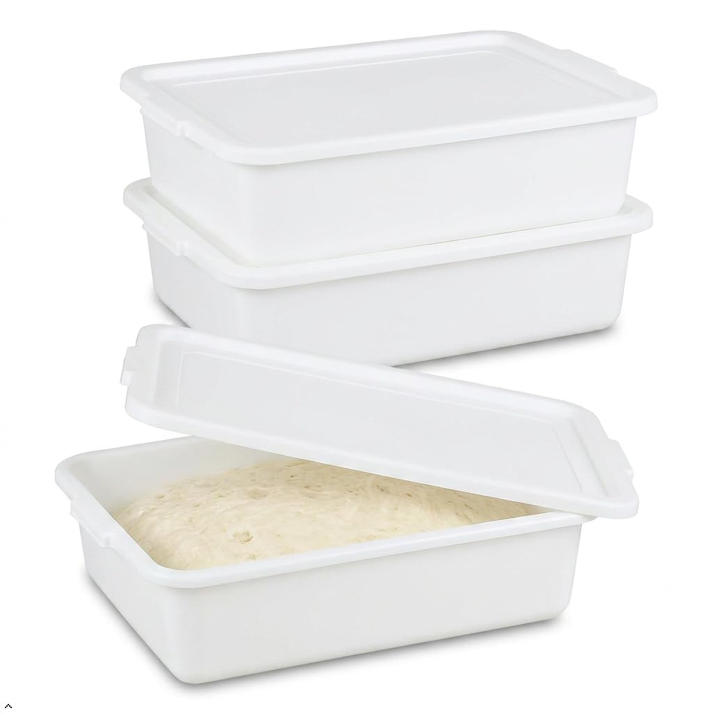 Scatole per lievitazione, in plastica bianca, perfette come scatola per lievitazione del pane e contenitore per impasti (45 x 32 x 12,9 cm), 3 vassoi e 3 coperchi