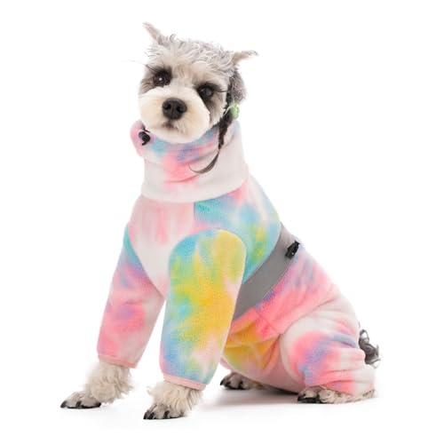 BT Bear Warm Coats Jackets for Small Dogs Adjustable Dog Warm Fleece Jumpsuit Clothes With D-Ring Winter Coat, Tie Dye Pink S - Image 2
