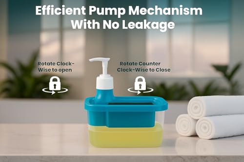 Image of Zuku Liquid Soap Dispenser for Kitchen Dishwash Liquid Soap Dispenser for Kitchen Sink Dish Washer Box Dispenser Liquid with Free Sponge(Blue)