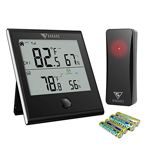 DOQAUS Indoor Outdoor Thermometer Wireless Digital Hygrometer Temperature and Humidity Monitor Humidity Gauge Room Thermometer with 300ft/90m Range Humidity Meter, Battery Included