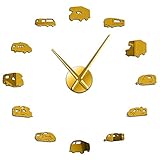 SXDMOUBK Camper Bus Motorhome Home Decor RV Camping DIY Orologio da Parete Gigante Rimorchio da Viaggio Trasporto Veicoli ricreazionali Orologio Oro 47 Pollici (120 cm)