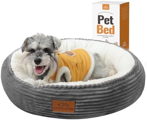 Zerbuger Dog Beds for Small Dogs, Round Cat Beds for Indoor Cats, Pet Bed for Puppy and Kitty, Extra Soft & Machine Washable with Anti-Slip & Water-Resistant Bottom, 23 Inches, Dark Grey