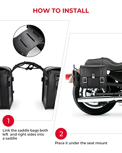 kemimoto Motorcycle Saddlebags Throw Over Saddle bags Panniers 20L Side Bags with cup holder and lock for Sportster Softail Dyna Road King Synthetic Leather Universal, 1 Pair, Black