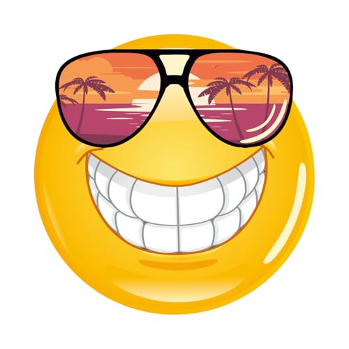 Autocollant Smile avec lunettes de soleil 30 cm Laminé avec protection UV Résistant aux...