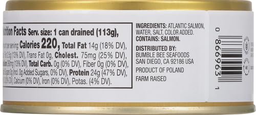 Image of Bumble Bee Prime Atlantic Salmon, 5 oz Easy Open Can - Premium Salmon - 24g Protein per Serving - Gluten Free & Kosher (Pack of 3)