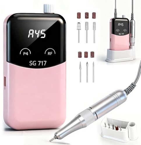 Professional Nail Drill,OBEEGOO Electric File 45000RPM, Portable Rechargeable Electric Nail File with 6 Drill Bits,Cordless E-File Nail Drill Kit for Acrylic Nails Gel Polishing