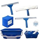 Window Cleaning Equipment Bundle - 42cm Large Window Cleaner Bucket, Microfibre Washer with Handle, Large and Small Window Squeegee with Rubber Lip, Free 10 Microfibre Cloths