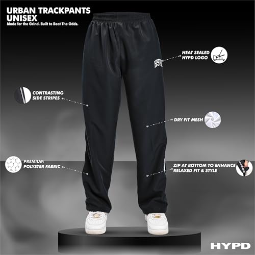 Image of HYPD Urban Track Pants for Men | Dry Fit Mesh Gym Wear | Zippered Bottom, Back Pocket | Relaxed Fit Joggers for Sports, Workout, Running & Casual Wear
