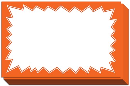 Sale Signs for Retail Stores 50pcs, 3.5\" x 5.5\" | Orange Starburst Paper Card Price Tags for Yard Sale, Garage Sale