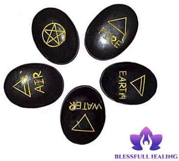 Miniatura 2 de Blessfull Curación Turmalina Negra 5 Elementos Tierra Agua Aire Fuego Ether Spirit (Akasha) Símbolo Piedra Set Regalo Espiritual