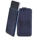 Suncase Leder Tasche mit ZUSÄTZLICHER Hülle Hülle Handytasche mit Rückzugsfunktion & Magnetverschluss in Pebble-Blue kompatibel mit iPhone 17