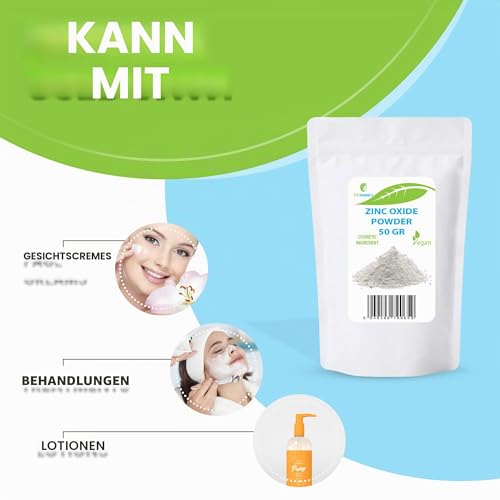 Zinc Oxide Powder - 50 gr - Cosmetic Ingredient, High-Purity Material, Non-Nano