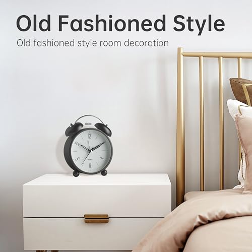 Image of Twin Bell Loud Alarm Analog Alarm Clock, 4 inch Super Silent Non Ticking Small Clock with Night Light, Battery Operated, Simple Design, Old Fashioned, for Heavy Sleeper, Bedroom, Bedside, Desk, Black