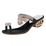 Chanclas de diamantes de imitación para mujer, sandalias de dedo del pie con anillo de cristal brillante, sandalias de moda para verano, playa, ortopédicas, de cuña baja, antideslizantes, para fiestas
