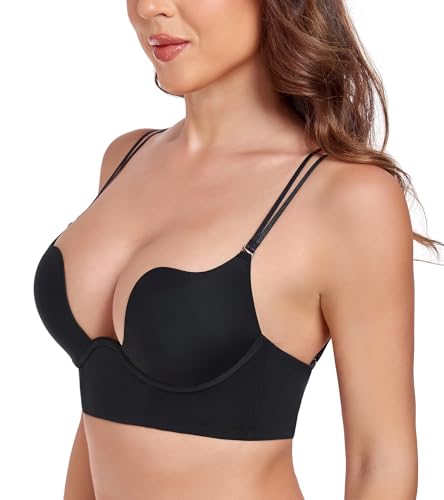 Image of Lemorosy Backless Push Up Bra Low Back Multiway Convertible Deep Plunge Underwire for Support