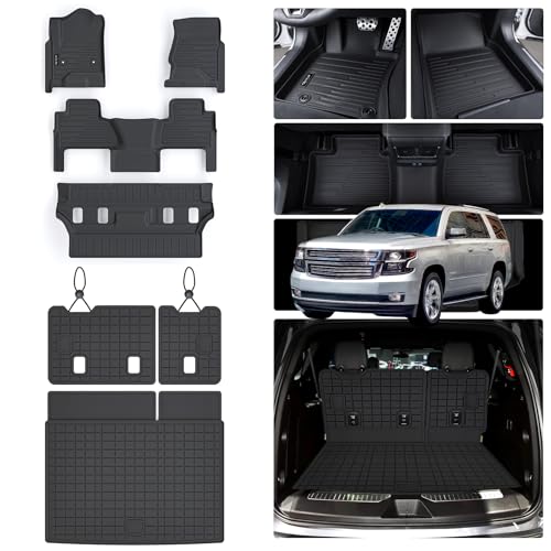 AltraVos Floor Mats for Chevrolet Tahoe 2015-2020 (Only Fit 7 Seats) & 2 Row Bucket Seat, TPE All Weather Protection Car Floor Liners with Trunk Mat Covering The Backrest