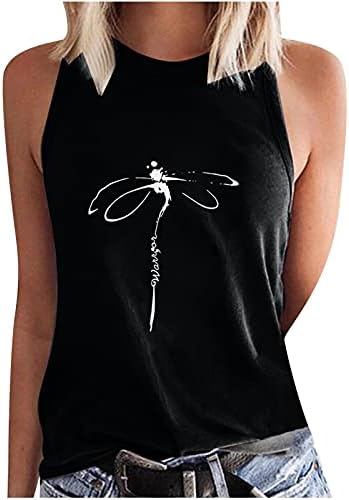 TARIENDY 4th of July Tank Tops for Women Dragonfly Print Vest Loose Fit Crewneck Pullover Sleeveless Shirt Black