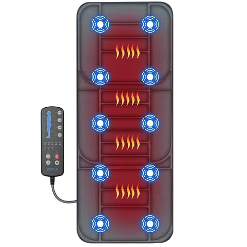 CuPiLo Massager Pad, 5 Vibration Modes & 3 Levels Massager Mat, Back Massager with Heat for Back Pain Relief, Body Massager Chair Pad with Auto Shut Off, Length 53", Gifts for Men,Women,Mom,Dad