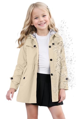 Image of SANGTREE Girl's Waterproof Trench Coat Hooded Lightweight Windbreaker Rain Jackets