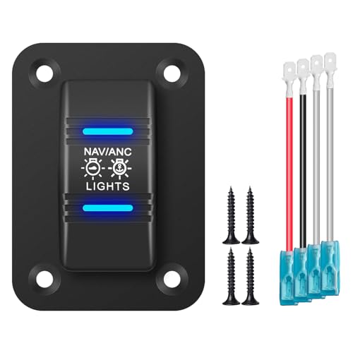 FXC 3 Way NAV/ANC Navigation Anchor Lights Rocker Switch Waterproof 12V 24V 4Pin 20A On Off ON SPDT Switch Panel with Blue LED Light for Marine Boat Yacht Caravan Fishing Boat