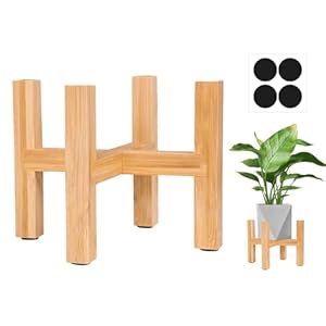 Wooden Plant Stand, Mid Century Modern Plant Pot Stand for Indoor Outdoor, Home Garden Office, Fits up to 21.5cm Pots, Flower Pot Holder (Pot Not Included)