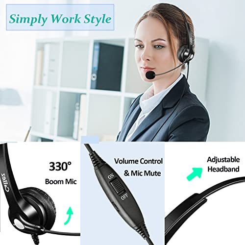 Callez 2.5Mm Telephone Headset With Microphone Noise Cancelling Call Center Phone Headset Compatible With Panasonic Dect 6.0 Cordless Landline Phones Kx-Tge433B Kx-Tge430B Kx-Tgf352N Kx-Tga950B Black #TOP3