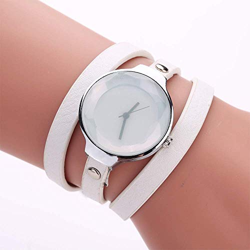 Damenuhr Quarzuhr mit rundem Zifferblatt Armband mit langem Lederband für Mädchen und Frauen, Weiß