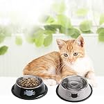 Cat Bowls for Food and Water,2PCS Rapsrk Non-Slip Stainless Steel Small Food Bowls 8 Oz Pet Bowl with Removable Rubber Base Dog Bowl,Stackable Cat Puppy Dishes Bowls with Cute Cats Painted - Image 5