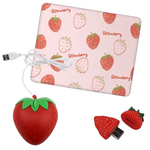 Mini souris filaire 3D fraise et tapis de souris de jeu 25 x 29 cm avec clé USB