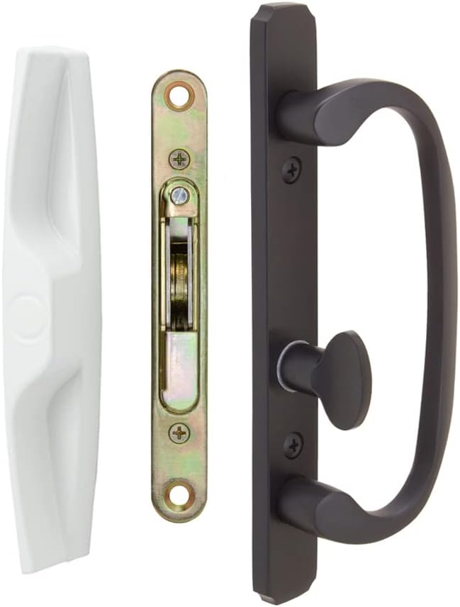 FPL Replacement Sliding Door Handle with Non-Keyed Pull - Offset Thumb Turn (White/Oil Rubbed Bronze)