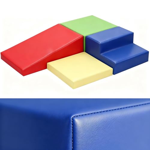 JungleDove Juego de 4 Bloques de Espuma para Niños: Cuero Sintético Bloques Psicomotricidad Infantil   Set de Escalada Escalera Rampa Extendida para Interior Infantil para Escalar y Niños de 3 Años