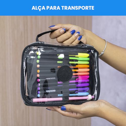 Estojo Escolar Feminino Masculino Grande Transparente Ziper Resistente Papelaria Fofa Infantil Lápis
