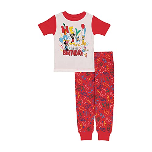 Disney Boys' Mickey Mouse 2-Piece Snug-Fit Cotton Pajamas Set, HEY BIRTHDAY, 2T