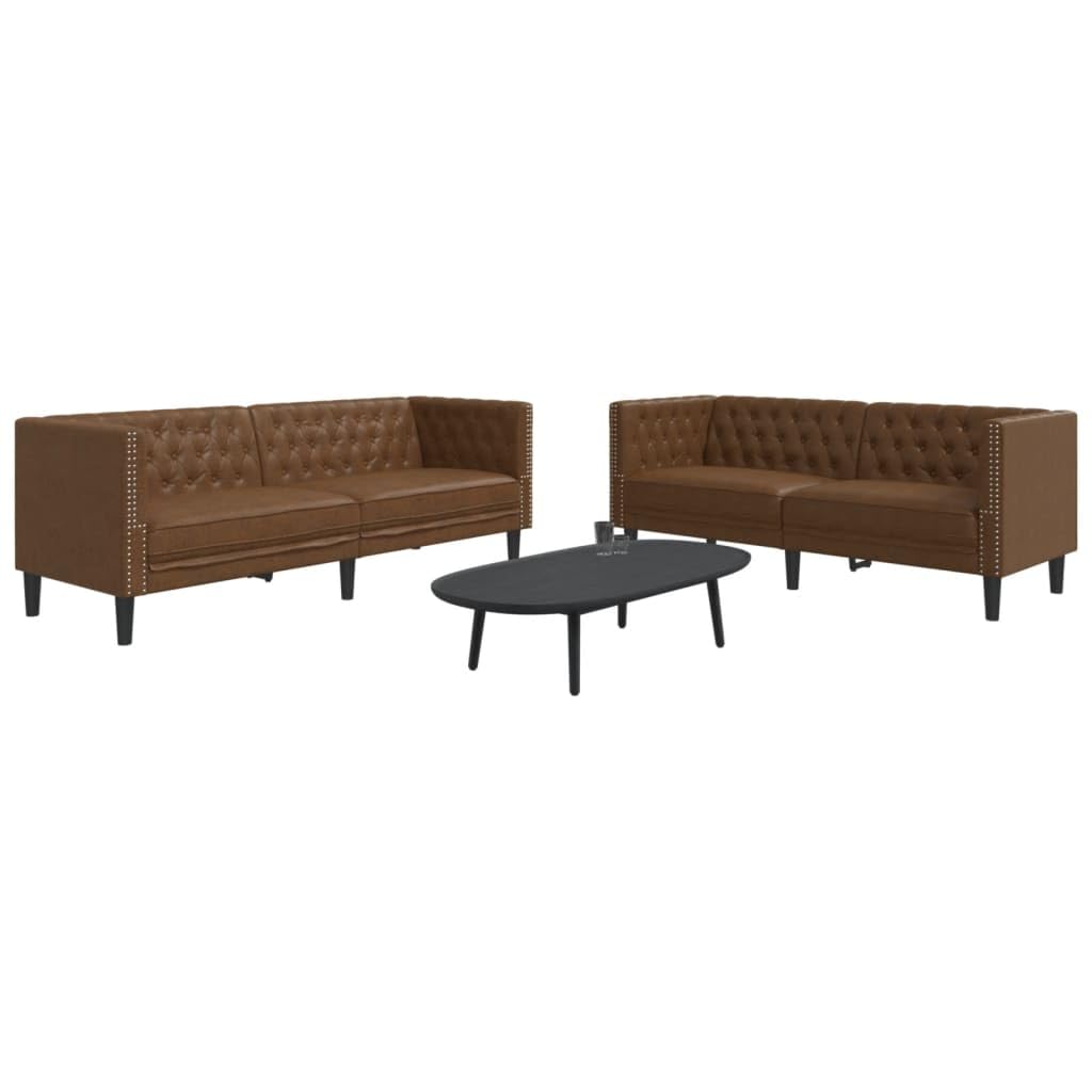 Set di 2 divani Chesterfield in similpelle scamosciata marrone, larghezza 174/194 cm, resistente, per soggiorno, salotto
