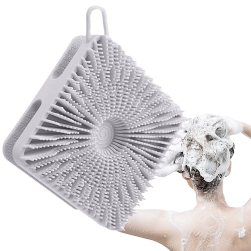 ボディスクラバーシャンプー、シリコンシャワースクラバー | 両面ヘッド洗浄スクラバー | 柔らかい毛、シャンプーブラシ、女性のためのシャワールーファー付き2-in-1頭皮マッサージャー