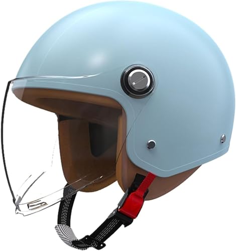Retro 3/4 Motorcycle Half Helmets DOT Approved Vintage Scooter Dirt-Bike Go-Kart Moped Electric Bicycle Light Quick Buckle Open Face ATV Helmet for Adult Men Women(Blue)