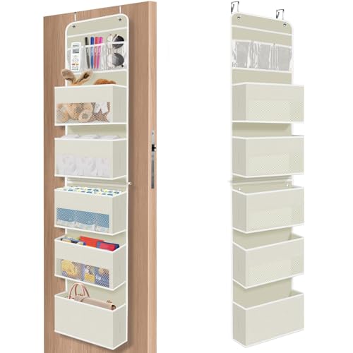Image of SpaceHacks 6-Tier Over The Door Organizer, Hanging Storage Organizer with Clear Window, 40lb Ultra Sturdy Large Capacity Room Organizer for Pantry Bathroom Nursery Closet Baby Essential (Beige)