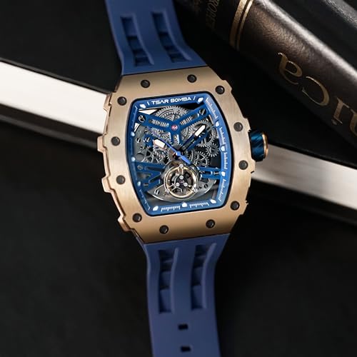 Image of TSAR BOMBA Mens Luxury Watch Automatic Watches for Men 50M Waterproof Japanese Mechanical Movement Tonneau Stainless Steel Case Sapphire Glass Big Face Cool Unique Fashion Gift Men