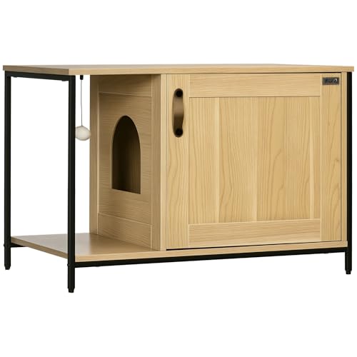PawHut Maison de Toilette pour Chat Meuble Cache litière pour Chat Style Industriel Porte entrée...