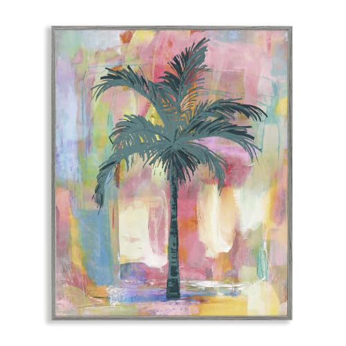 'Tropical Palm Tree Abstract Pink Yellow'| Framed Giclee Art
