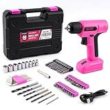 DOWELL 8V Cordless Drill Tool Set 58 PCS, Built-in LED, Variable Speed, Type-C Charge Cable, Blow Molded Case, for DIY, Home Maintenance & Light Drilling, Pink
