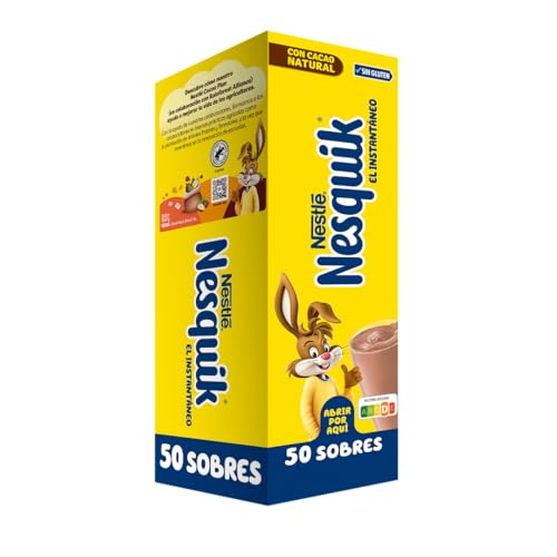 Chocolate caliente y bebidas malteadas | Nesquik Cacao Soluble Instantáneo - 1 Paquete X 50 Sobres De 13, 5 G - Total: 675 G